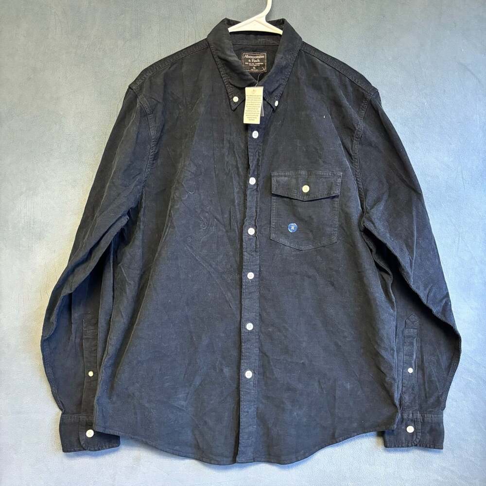 Abercrombie & Fitch Corduroy Shirt Size XL Black Long Sleeve Button Up
